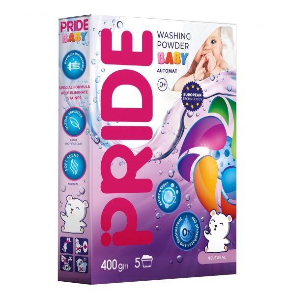 Порошок для машинной и ручной стирки Pride детский универсальный бесфосфатный 0,4 кг 