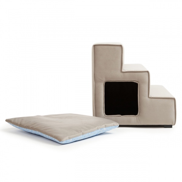 Пандус-ступени с лежанкой PETBED Velor левый 55x42x42 см серый