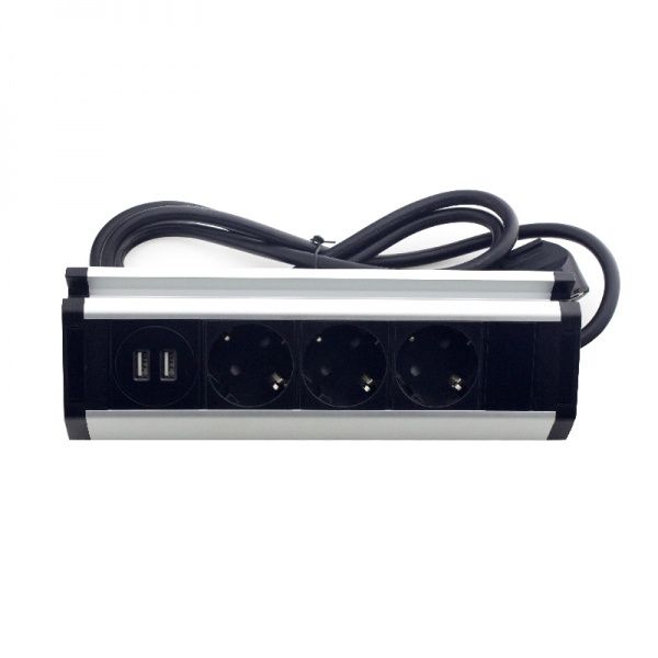 Розетка + USB подвійна у розетку із заземленням ElectroHouse без шторок без кришки сріблястий EH-AR-307