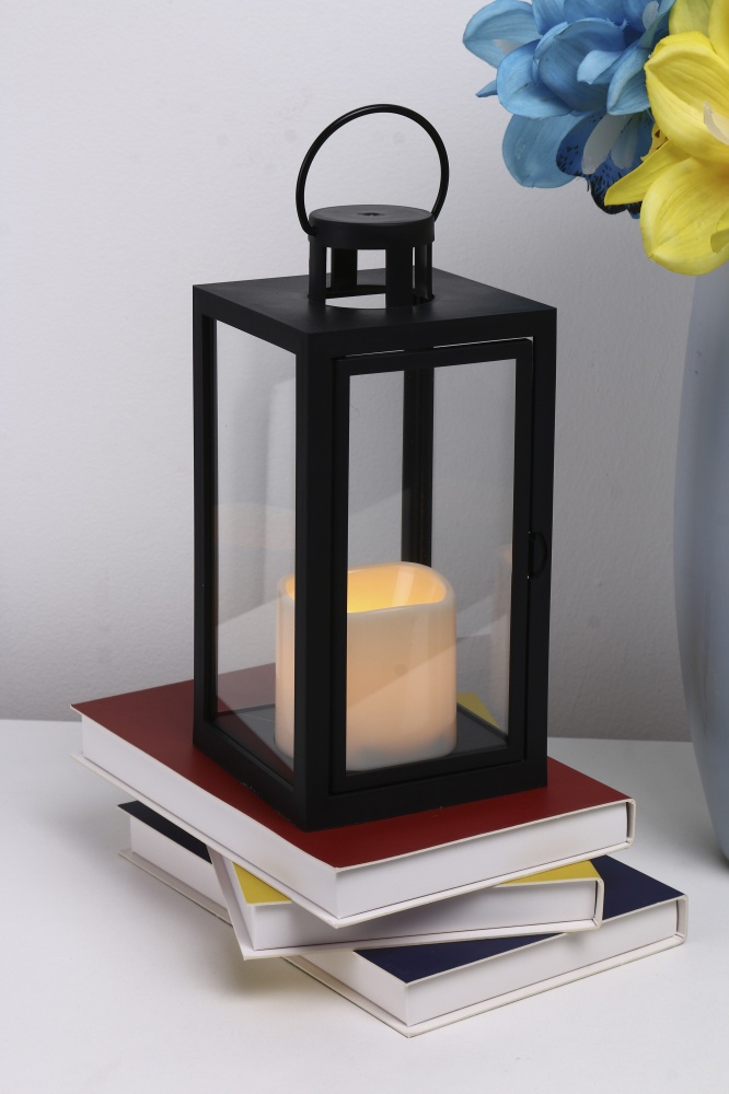 Свічка - ліхтар LED із свічкою 10х10х21 см чорний Pako-If