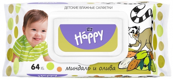 Влажные салфетки HAPPY BELLA BABY Миндаль и масло 64 шт.