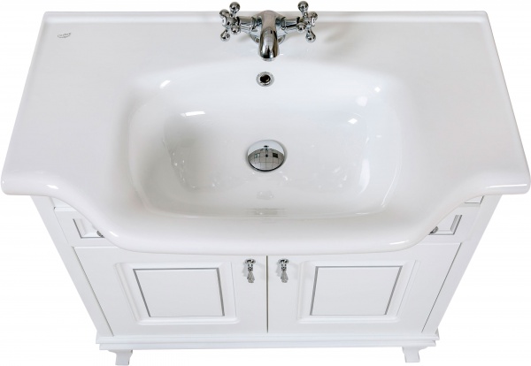 Тумба напольная Aqua Rodos Беатриче 80 белая патина хром с умывальником New Klasik