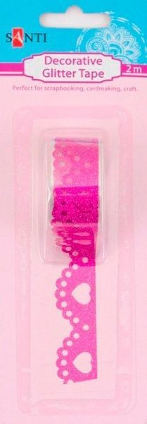 Декоративный элемент лента самоклеящаяся блестящая кружево с сердцем розовая, 2 м 1 шт. Santi