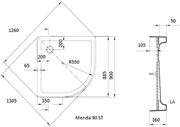 Піддон душовий Ravak Merida 90 ST R-550 + сифон Basik 90 chrome