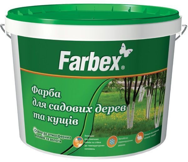 Фарба акрилова водоемульсійна Farbex для садових дерев мат білий 7кг 