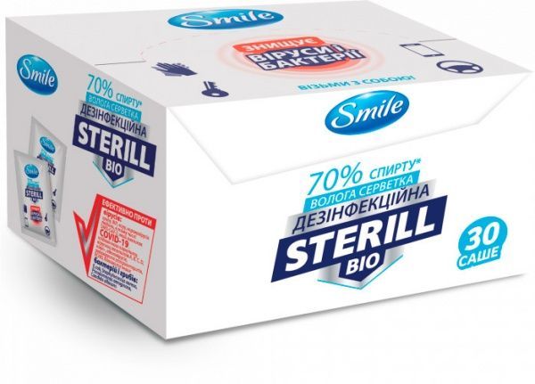 Антибактериальные влажные салфетки Smile Sterill Bio саше в боксе 30 шт.