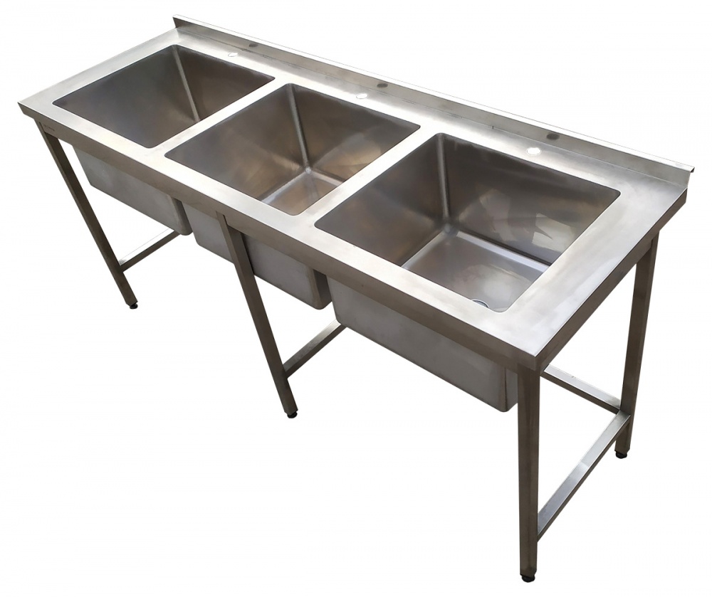 Мойка производственная 3-секционная бесшовная с бортом Tehma 1800x600х850 мм нержавеющая сталь