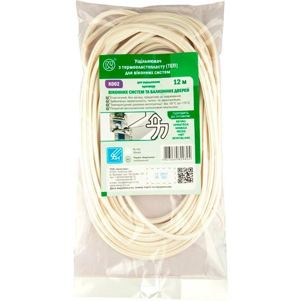 Уплотнитель фигурный резиновый Киевгума К002 (ТЭП) 12 м белый 