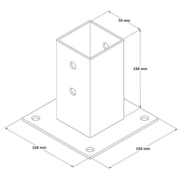 Опора колонны квадратного столба 150x70x70 мм 4,3 мм 1 шт. 