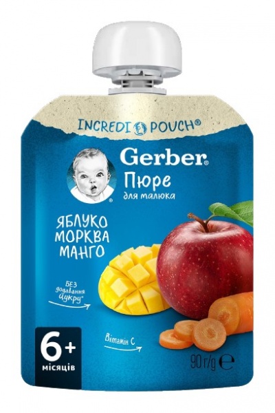 Пюре фруктово-овочеве Gerber яблуко, манго та морква 6+ 90 г 