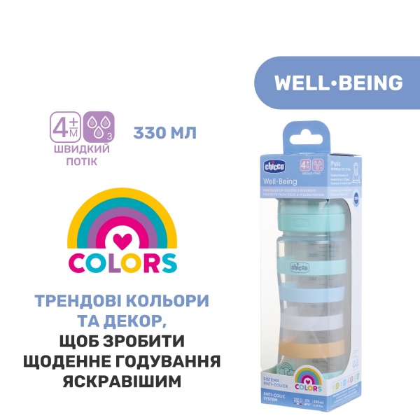 Пляшечка Chicco Well-Being Colors 4м+ 330 мл м'ятна (28637.21)