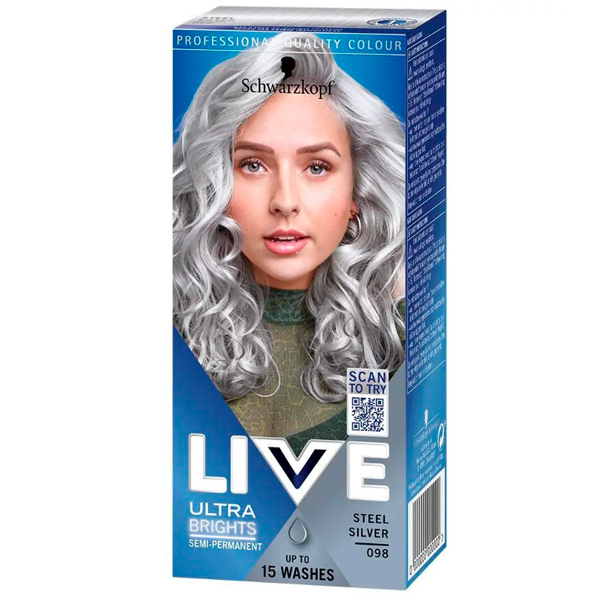 Краска для волос LIVE Ultrabright 098 Серебряный металлик 65 мл
