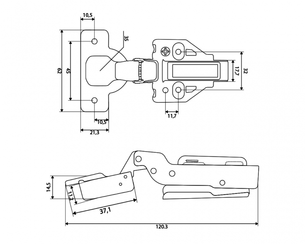 Петля полунакладная DC 105° с доводчиком с 3D-регулировкой планки Clip On нержавеющая сталь