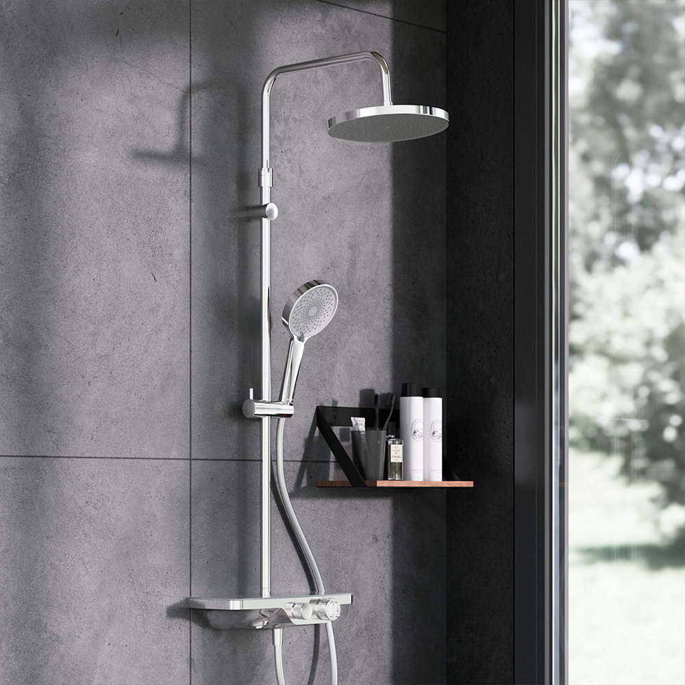 Душова система Damixa 947760000 Apollo, з ванно-душовим термостатичним змішувачем-полицею