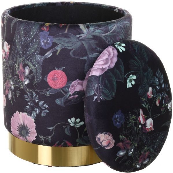 Сундук-пуф Francois 31,5х31,5х38 см черный с цветами 