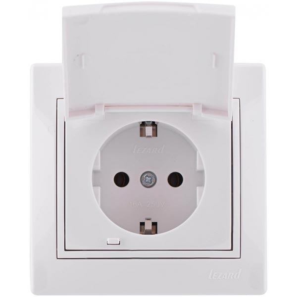 Розетка із заземленням Lezard Mira 16 А 250 В 701-0202-123В без шторок з кришкою білий