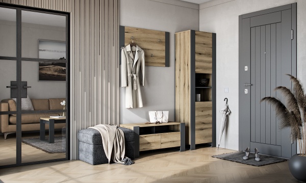 Шкаф-пенал Грейд Combo 596х2000х421 мм графит серый / дуб эвок прибрежный 