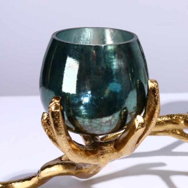 Подсвечник Grapevine 38х15 см темно-зеленый\золото PANACHE