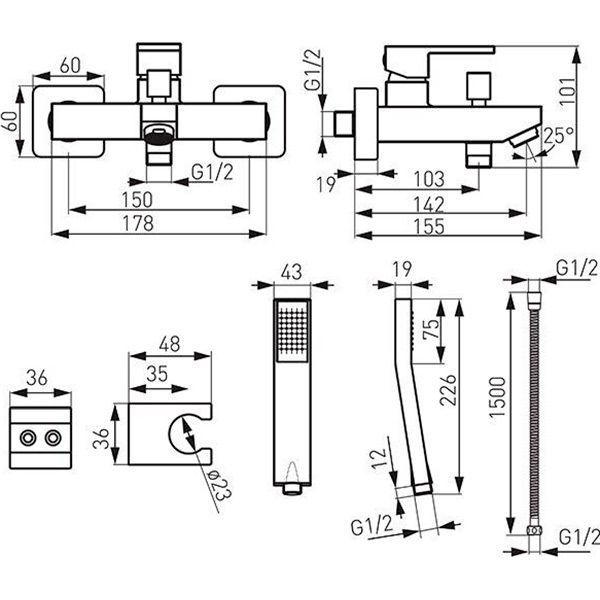 Смеситель для ванны/душа Ferro Zicco BZI11 хром