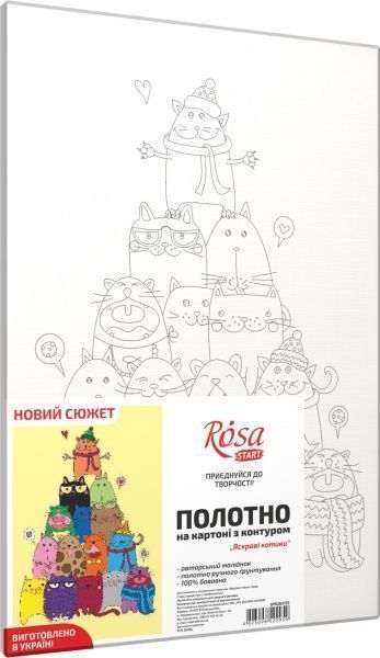 Полотно на картоні з контуром Яскраві котики 20x30 см Rosa Start 