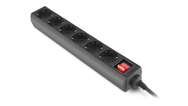 Фильтр-удлинитель Real-el RS-6 Protect M с заземлением 6 гн. черный 1,8 м