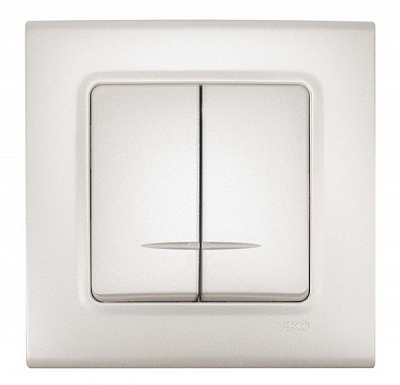 Выключатель двухклавишный Viko Linnera Life с подсветкой белый перламутр