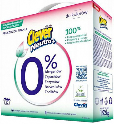 Стиральный порошок для машинной и ручной стирки Clever Neutro + Color 1,92 кг 