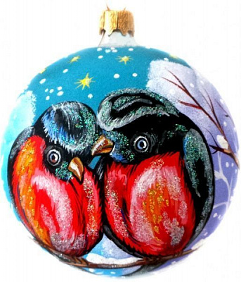 Куля скляна Пташки 3 d80 К-320-80 синій/різнокольоровий