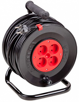 Подовжувач на котушці Леміра без заземлення 4 гн. чорний із червоним 20 м У16-01 2х1,5