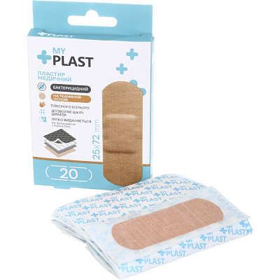 Пластир медичний My Plast бактерицидний з хлоргексидином 25 мм х 72 мм стерильні 20 шт.