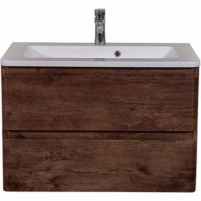 Тумба подвесная Aqua Rodos Акцент с умывальником Альфа 80 см Каштан