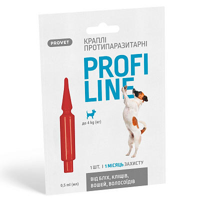Краплі ProVET для собак до 4 кг Profiline від бліх, кліщів, паразитів, вошей, 1 піпетка, 0,5 мл