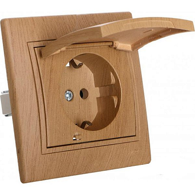 Розетка с заземлением Lezard Mira с крышкой дуб матовый 701-5151-123B