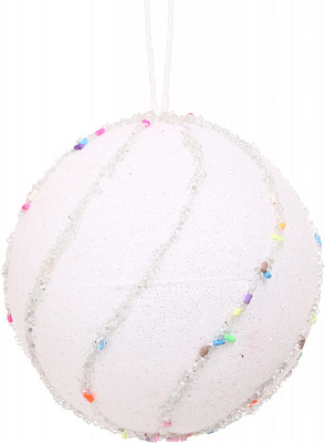 Куля новорічна Китай з бісером d 100 мм білий YE2072W