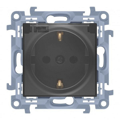 Розетка подвійна із заземленням Simon 10 без шторок чорний матовий CGSZ1B.01/49A