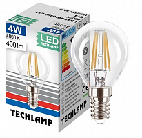 Лампа светодиодная Techlamp Classic P45 4 Вт E14 4000 К 220 В прозрачная 