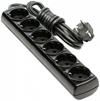 Удлинитель Borsan с заземлением 6 гн. черный 2 м BR.1576-2 