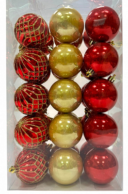 Набір іграшок перл-орнамент 30 шт 6 см червоний із золотим
