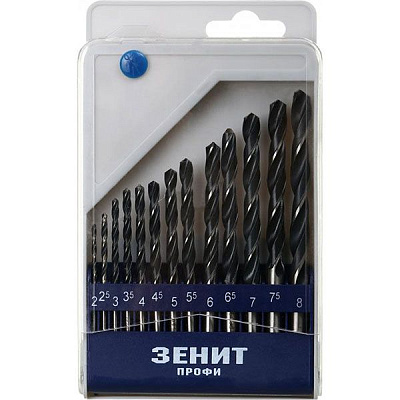 Набір свердел по металу Зенит Р6М5 2-8 мм 13 шт. 30213208
