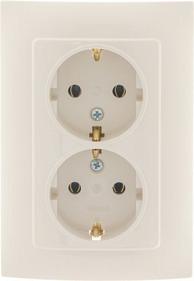 Розетка двойная с заземлением Simon 10 без шторок кремовый CGSZ2/41