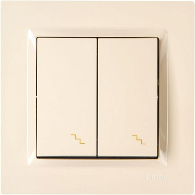 Вимикач прохідний двоклавішний Simon 10 без підсвітки 10 А 250В кремовий CW6/2.01/41