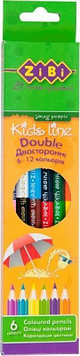Набор карандашей цветных 12 цветов Double 6 шт. ZiBi