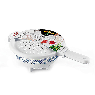 Друшляк з ручкою для рису TOSCA біло-синій Stefanplast