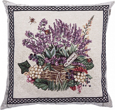Подушка Лавандове поле Кошик лаванди у рамці 45x45 см різнокольоровий Прованс