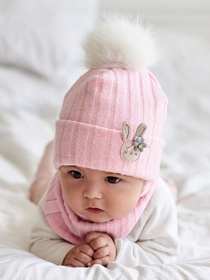 Комплект шапка + снуд для дівчаток Dembo House Лісабон р.40-44 рожевий