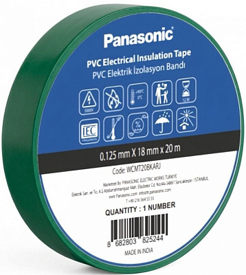 Изолента Panasonic 0,125х18 мм 20 м зеленая ПВХ WCMT20GRARJ