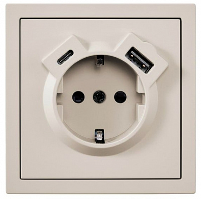Механізм розетки побутова + USB + Type C із заземленням HausMark Juna IP20 пісочна/бежевий 7041-1888U2-181TC
