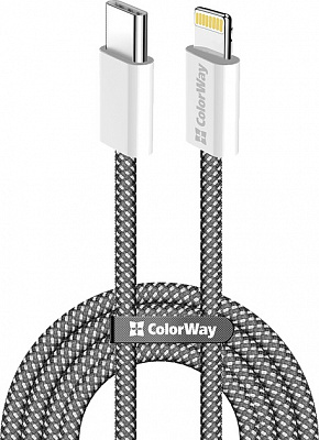 Кабель ColorWay Type-C - Apple Lightning (braided cotton) (PD Fast Charging 27W) 1 м черный (CW-CBPDCL061-BK)