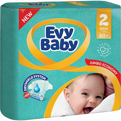 Подгузники Evy Baby Мини Джамбо упаковка 3-6 кг 80 шт.