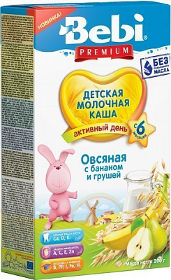 Каша молочная Bebi от 6 месяцев Вівсяна з бананом і груші 3838471035545 200 г 